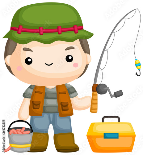 a vector of a fisherman with his fishing rod