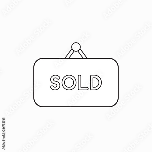 Vector icon concept of sold word written on hanging sign.