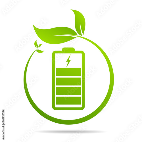 Green leaves  sprouting on battery. Energy based on ecology sveing concept photo