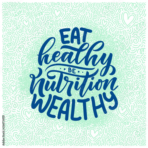 Healthy food lettering for banner design. Organic nutrition eco product. Vector