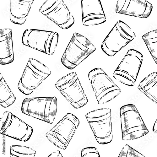 Set of vector illustration of stemware. Glasses for alcohol and water. Engraving style seamless pattern. photo