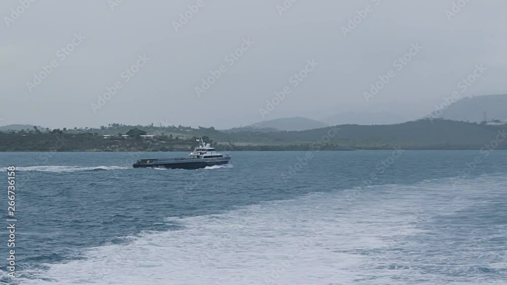 Large ferry vessel to transport people and cars from Ceiba Puerto Rico to Culebra or Vieques islands. Moving in Slow Motion Large ferry vessel to transport people and cars from Ceiba Puerto Rico to Culebra or Vieques islands. Moving in Slow Motion