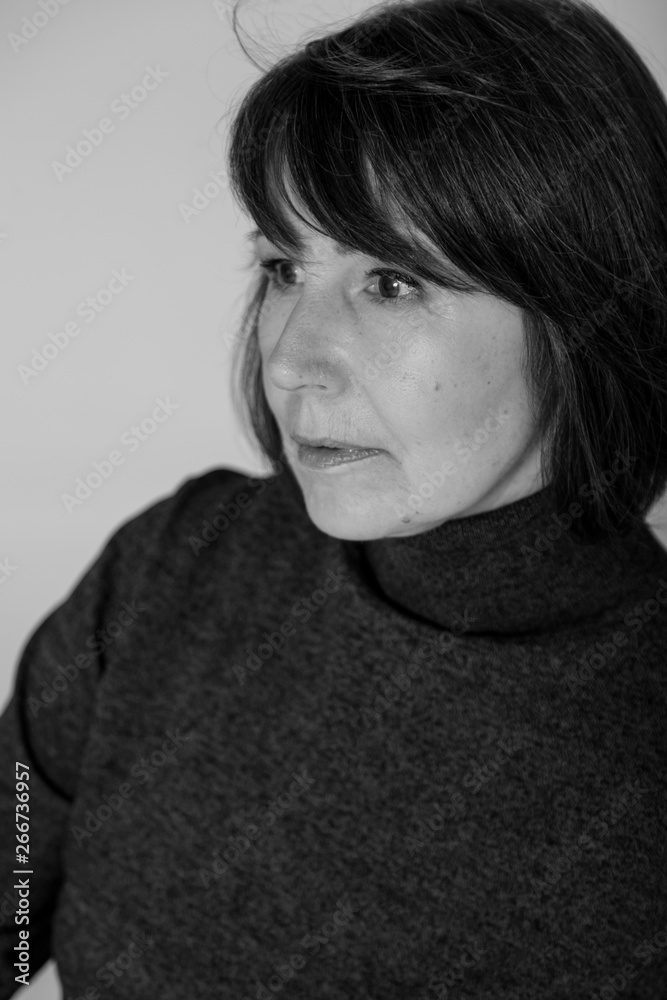 Strange mood. Close-up monochrome portrait old woman thoughtful look Strange mood. Close-up monochrome portrait old woman thoughtful look
