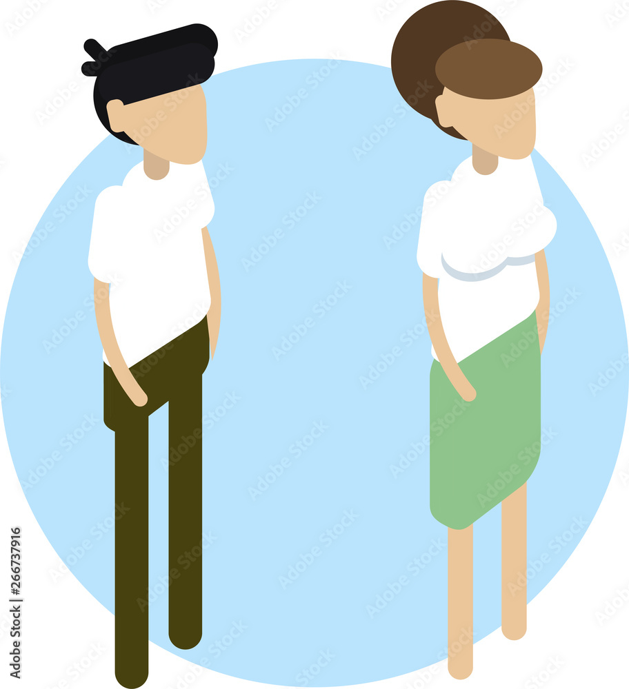 Vector isometric boy and girl in white t-short