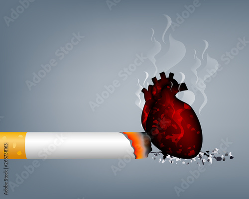 Stop smoking, World no tobacco day. Smoking is harmful to human organs. Resulting in organ damage and premature. Illustration.