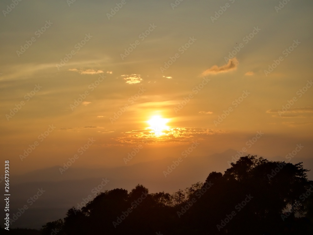 The landscape of evening sunset over the mountain, Nan, Thailand