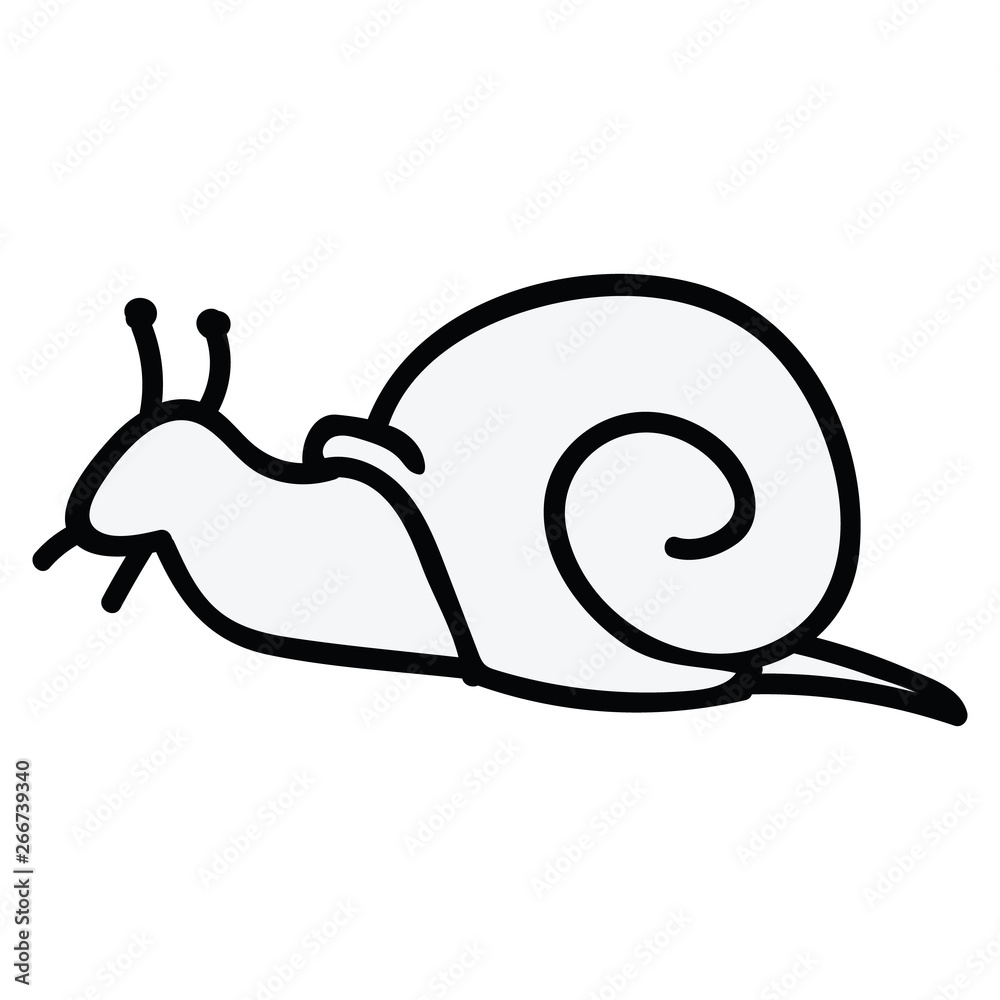 Cute garden snail lineart cartoon vector illustration motif set. Hand ...