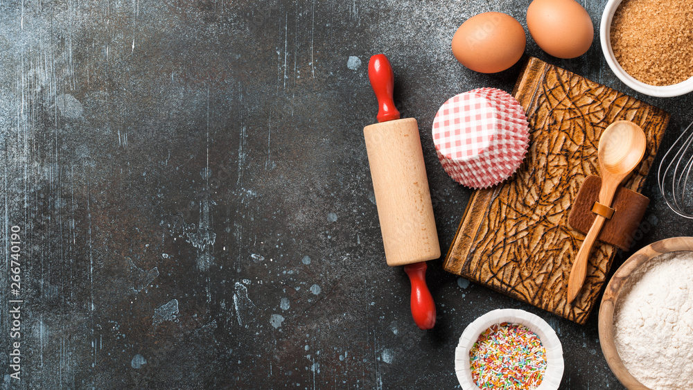 Baking background with ingredients and cookbook Stock Photo Adobe Stock