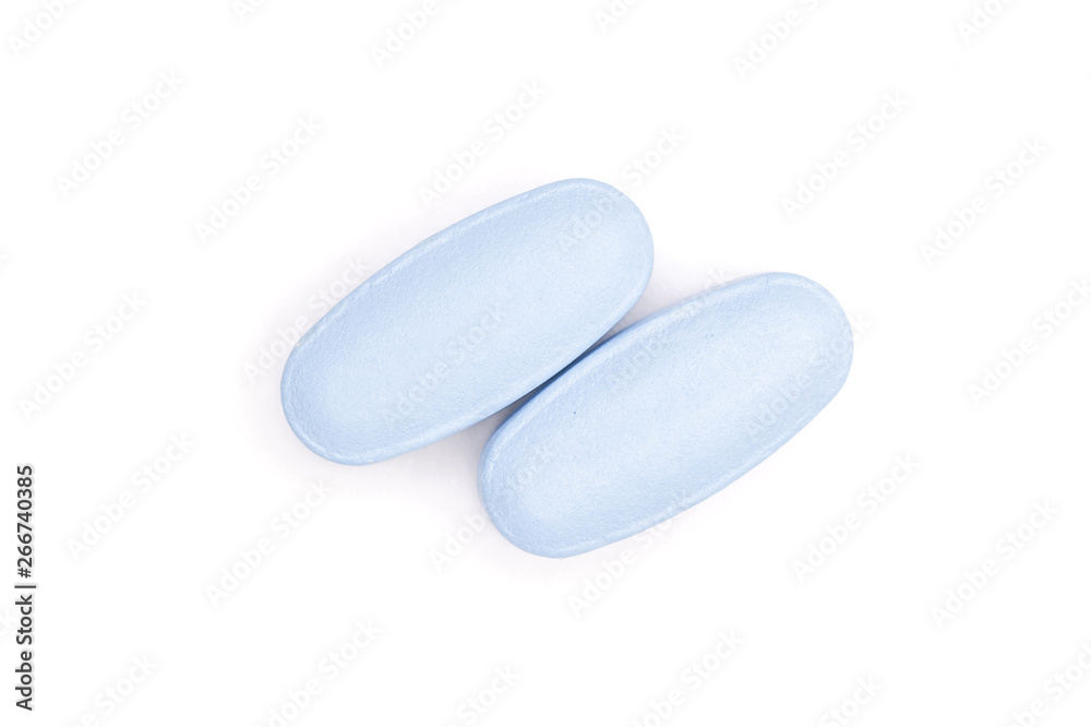 Group of two whole blue medical drug flatlay isolated on white background Group of two whole blue medical drug flatlay isolated on white background