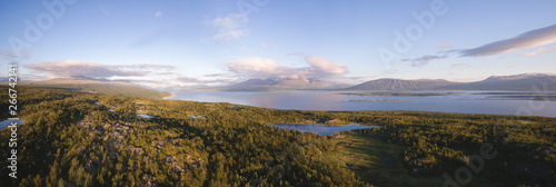 Fototapeta Naklejka Na Ścianę i Meble -  Aerial panorama view of a beautiful mountain landscape - Drone Photography Sweden Scandinavia Nature