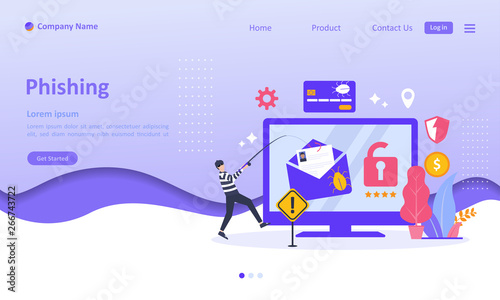 phishing online threat concept, Hacker stealing data account, Suitable for web landing page, ui, mobile app, banner template. Vector Illustration