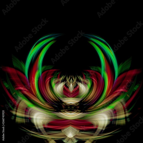 Red and green crab. Abstract digital art.  Futuristic world . Texuture. Colorful illustration on black. Fantasy screensaver.  photo