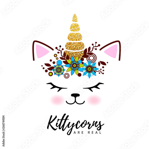 Vector illustration of fantasy animal cat kittycorn.
