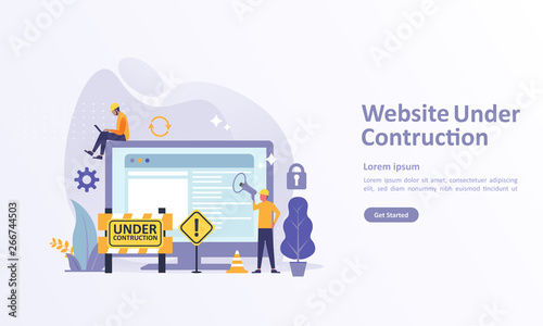 Website is Under Construction concept, A team Fixing web system, updating the server by developers  Suitable for web landing page, ui, mobile app, banner template. Vector Illustration 