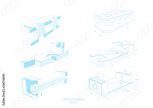  A set of engineering mechanical parts .Technical drawing .Vector engineering illustration.