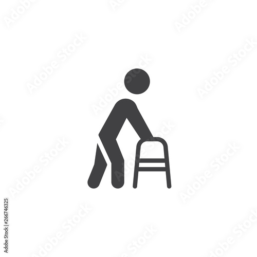 Man with walker vector icon. filled flat sign for mobile concept and web design. Disabled people with walking frame glyph icon. Symbol, logo illustration. Pixel perfect vector graphics