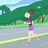 A young girl exercising outdoors, cardio exercises, running, color, cartoon illustration in vector, for advertising of sports complex, stadium