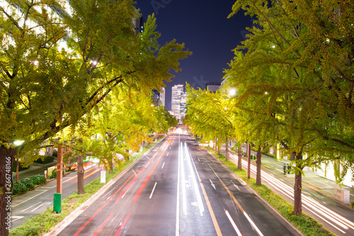 Night view and road to JR Central Towers at Nagoya station in Nagoya,Japan