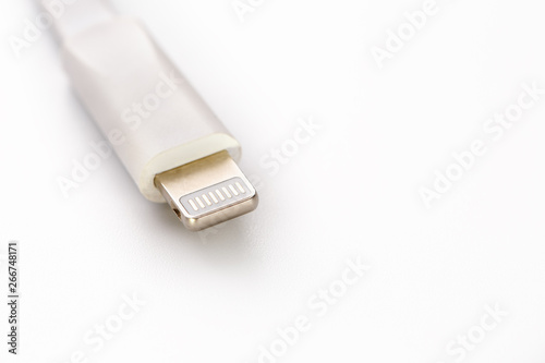 Connector lightning on a white background. This is a proprietary connector used to connect mobile devices to well-known host computers