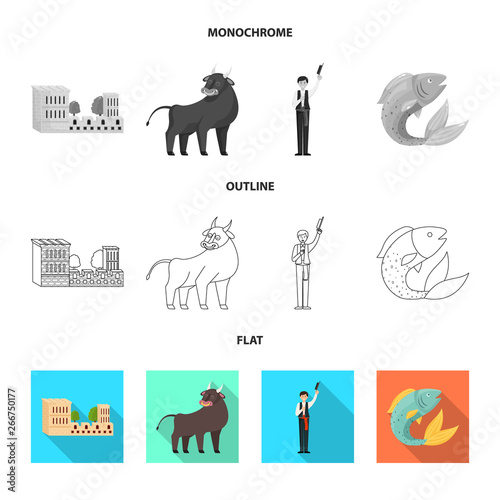 Isolated object of  and historic logo. Set of  and country stock vector illustration.