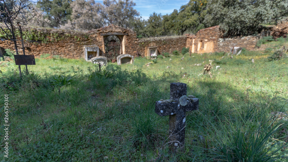 old abandoned cemetery on the outskirts of a village in extremadura