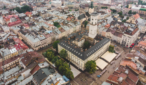 aerial view of center of old european city with beautiful architecture © phpetrunina14