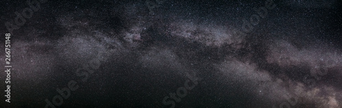 Real Night Sky Stars With Milky Way Galaxy. Natural Starry Sky Background. Panorama Panoramic View © Grigory Bruev