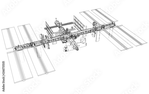Fototapeta Naklejka Na Ścianę i Meble -  International Space Station Outline. Vector