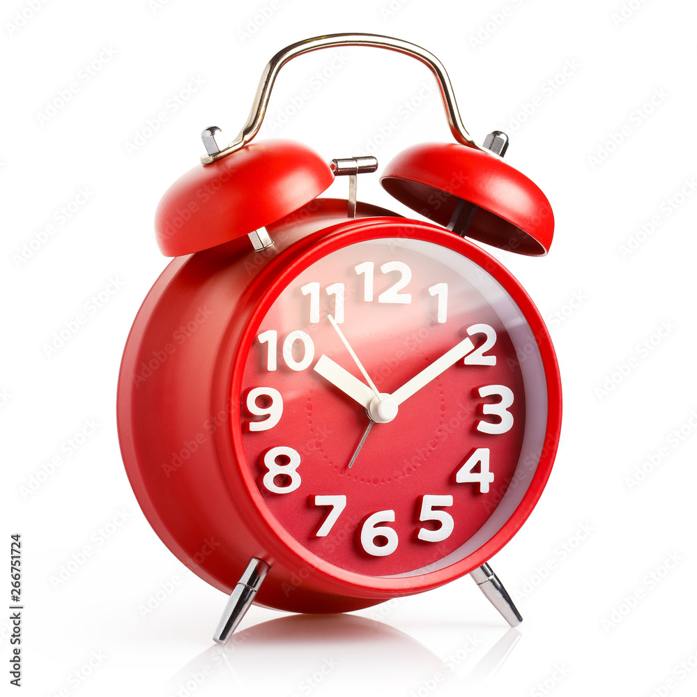 Red alarm clock, isolated on white background Photos | Adobe Stock
