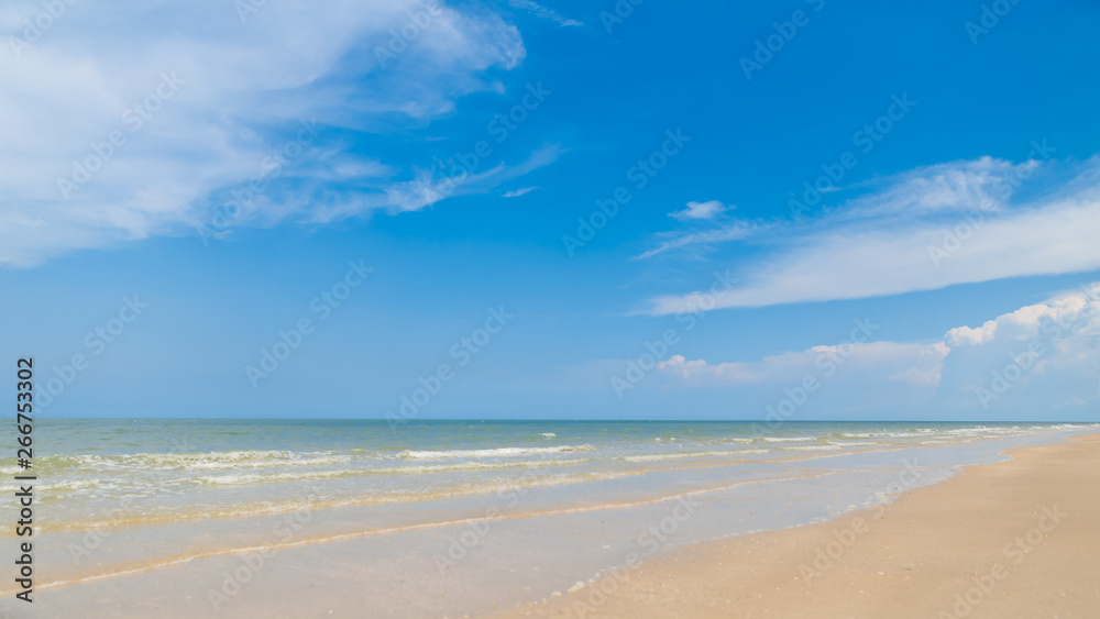 The beach and the sea are bright summer. With the beautiful sky