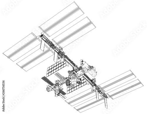 Fototapeta Naklejka Na Ścianę i Meble -  International Space Station Outline. Vector