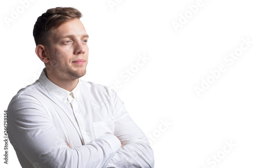 Young man posing isolated on white background