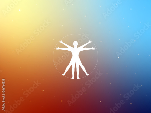 Vitruvian person in colorful background. Isolated Vector Illustration