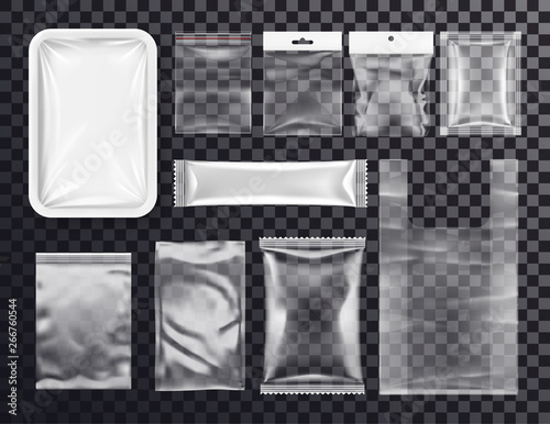 Realistic plastic pocket bag mockup, zipped bag