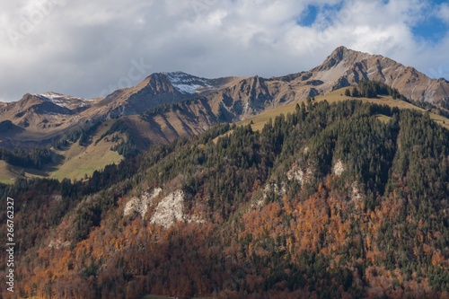 Panoramic mountains landscape. Switzerland. Alps. beautiful view the mountains of Switzerland.