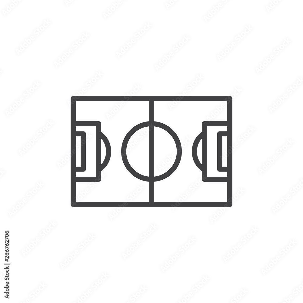 Soccer field top view line icon. linear style sign for mobile concept and web design. Football field scheme outline vector icon. Symbol, logo illustration. Pixel perfect vector graphics Soccer field top view line icon. linear style sign for mobile concept and web design. Football field scheme outline vector icon. Symbol, logo illustration. Pixel perfect vector graphics