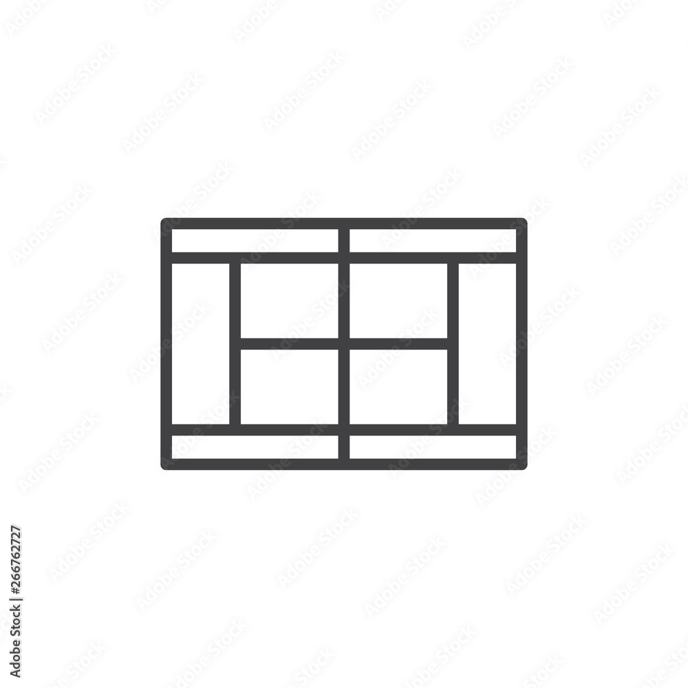 Tennis court top view line icon. linear style sign for mobile concept and web design. Tennis field scheme outline vector icon. Symbol, logo illustration. Pixel perfect vector graphics Tennis court top view line icon. linear style sign for mobile concept and web design. Tennis field scheme outline vector icon. Symbol, logo illustration. Pixel perfect vector graphics