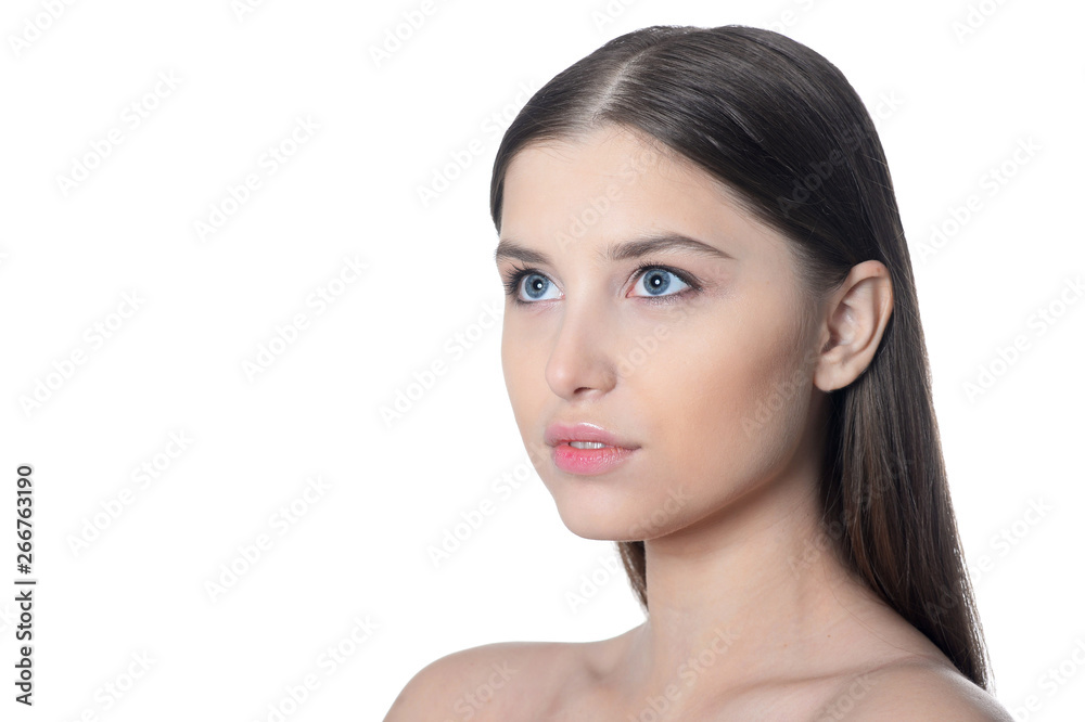 Portrait of beautiful young woman posing isolated on white Portrait of beautiful young woman posing isolated on white