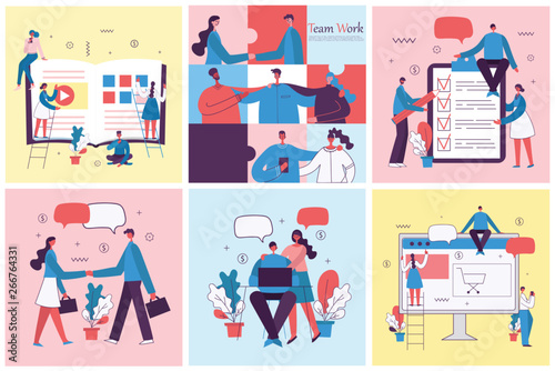 Vector illustrations of the office concept business people in the flat style. E-commerce, online education, project management, start up, digital marketing and mobile advertising business concept