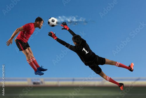 Soccer goalkeeper on sky background