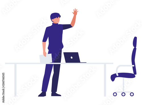 elegant businessman with laptop in desk office scene