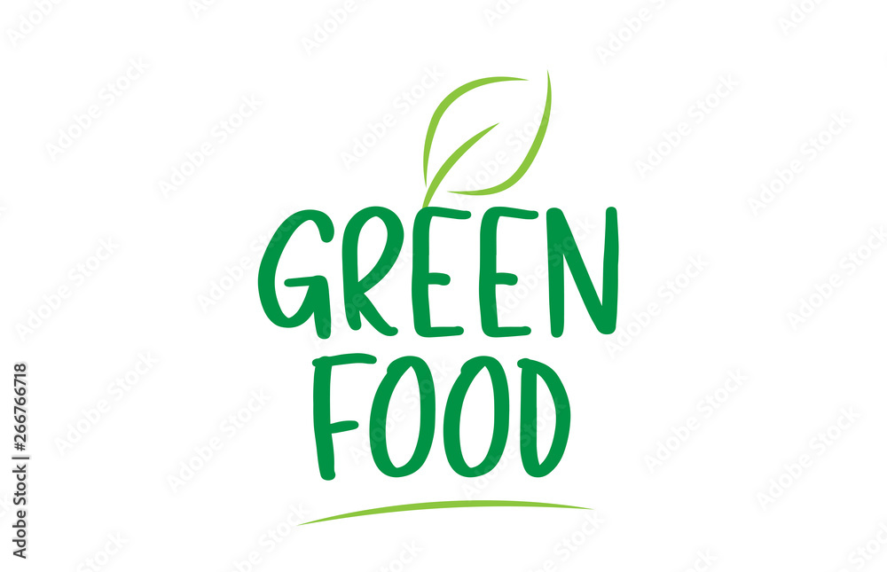 green food green word text with leaf icon logo design green food green word text with leaf icon logo design
