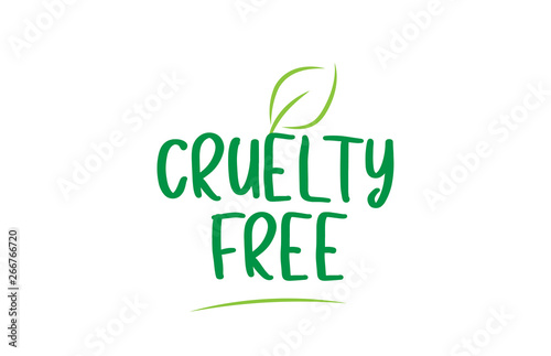cruelty free green word text with leaf icon logo design