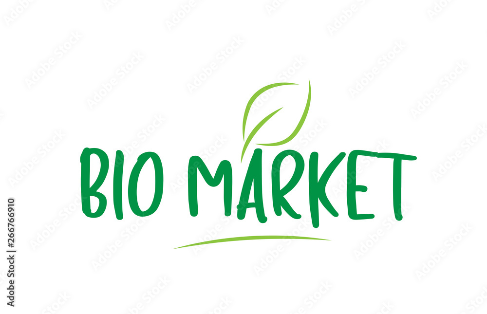 bio market green word text with leaf icon logo design