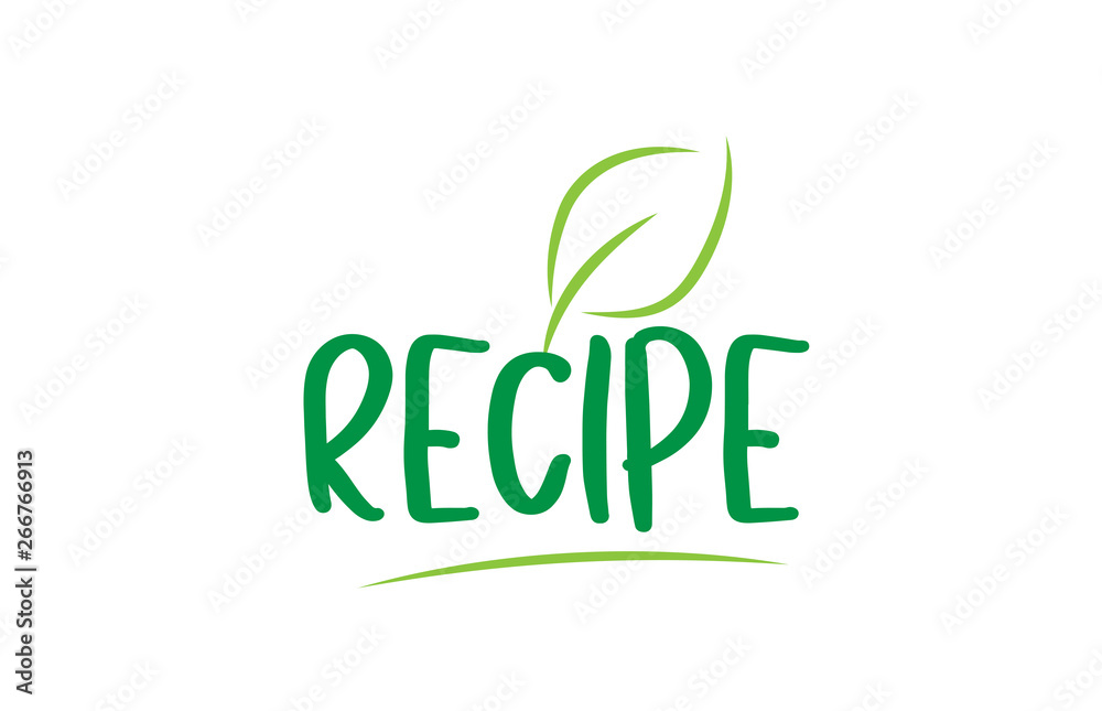 recipe green word text with leaf icon logo design recipe green word text with leaf icon logo design