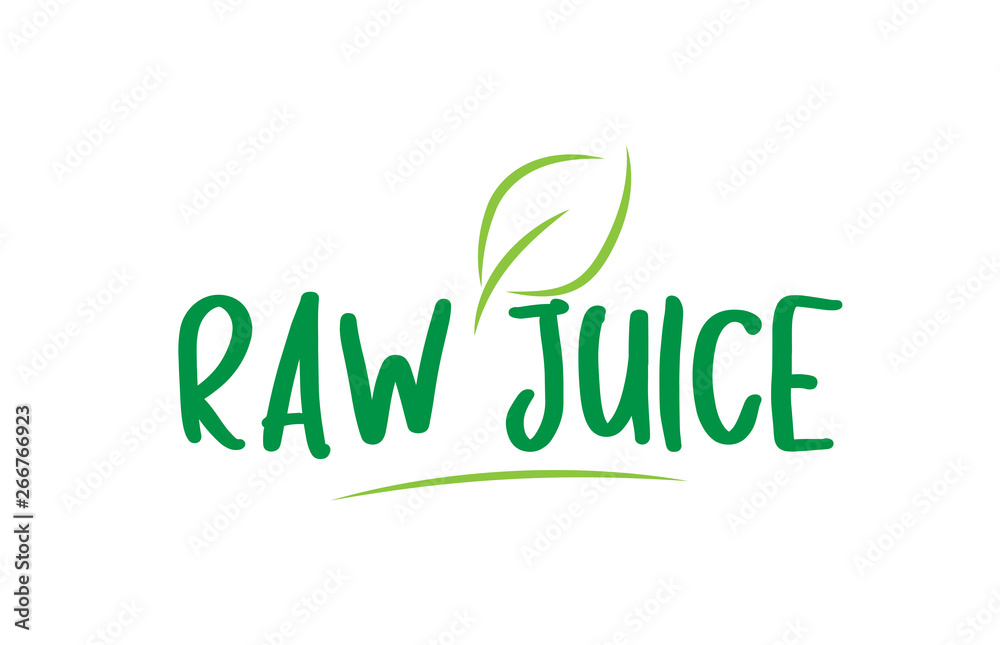 raw juice green word text with leaf icon logo design