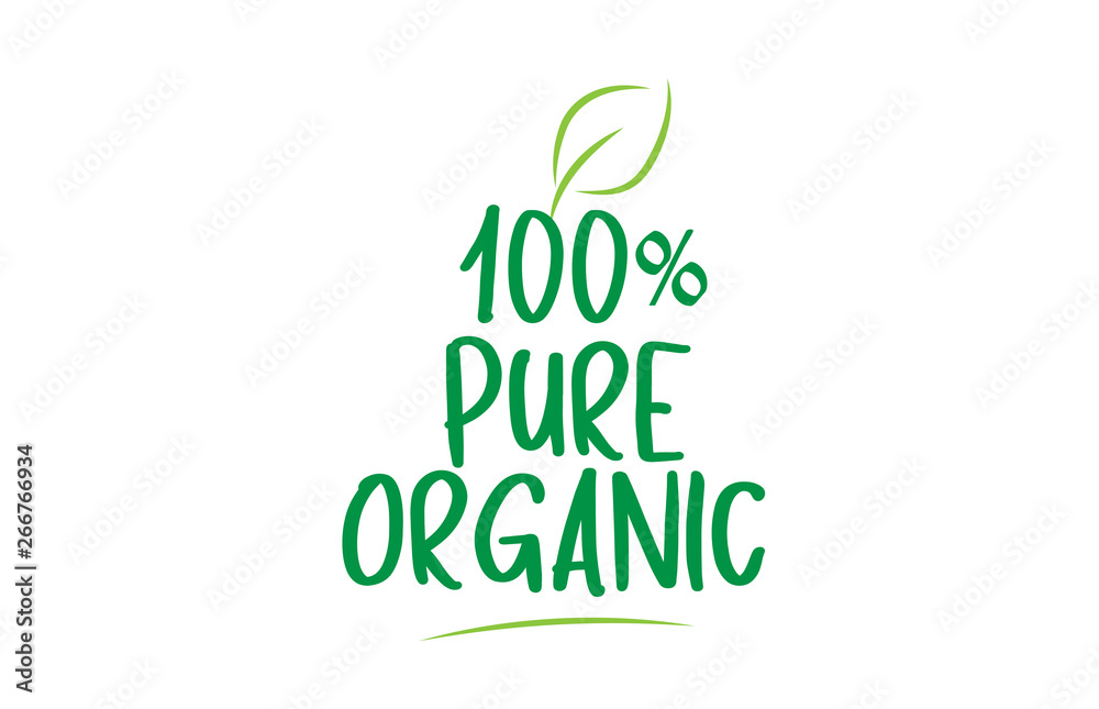 100% pure organic green word text with leaf icon logo design 100% pure organic green word text with leaf icon logo design