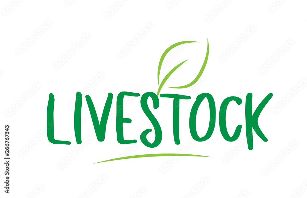livestock green word text with leaf icon logo design