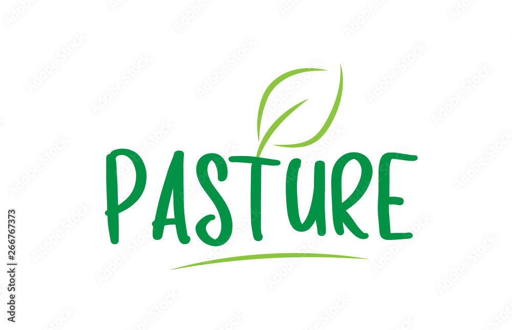 pasture green word text with leaf icon logo design