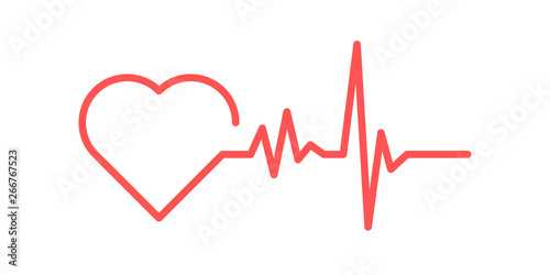 Red heart icon with sign heartbeat. Vector illustration. Heart sign in flat design.